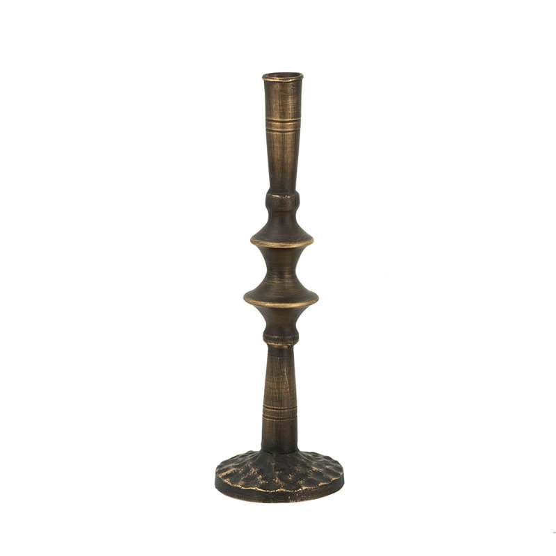 Sculptural Black Iron Candle Holder, 11.2" H x 3.5" W x 3.5" D