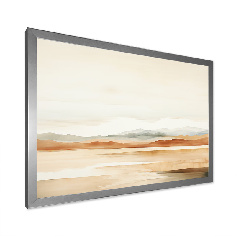 Minimalisme, horizon de montagne beige, Cadre simple argenté, H 24 po x l 32 po x P 1 po