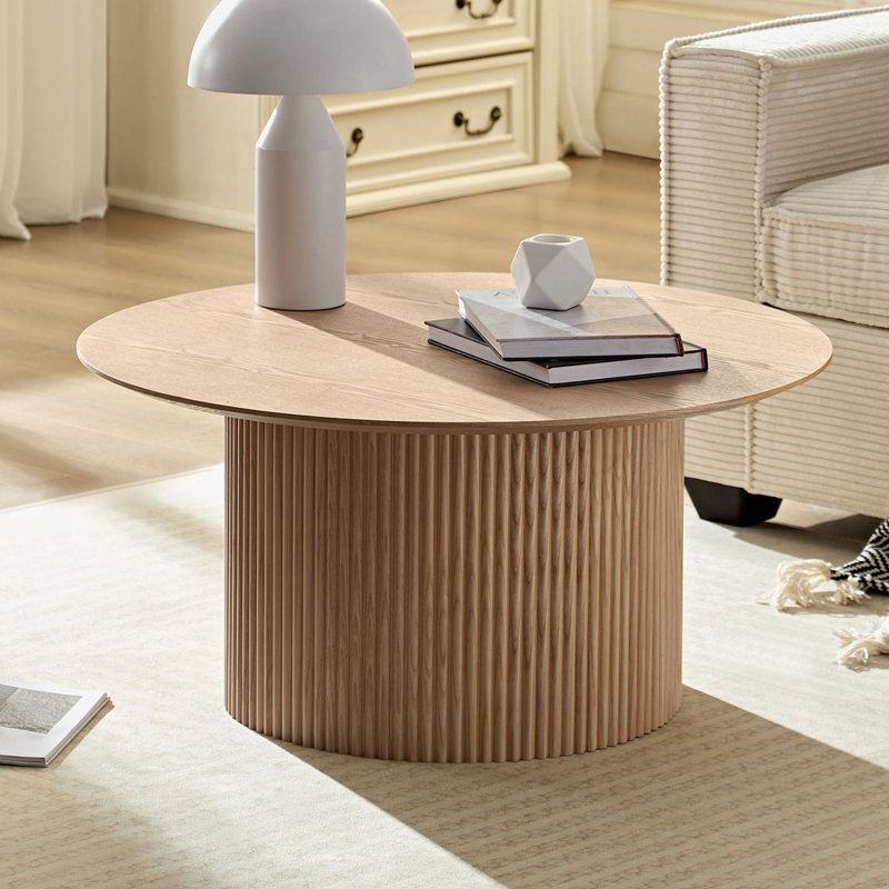Wood Round Coffee Table, 15.31"H x 31.49"L x 31.49"W