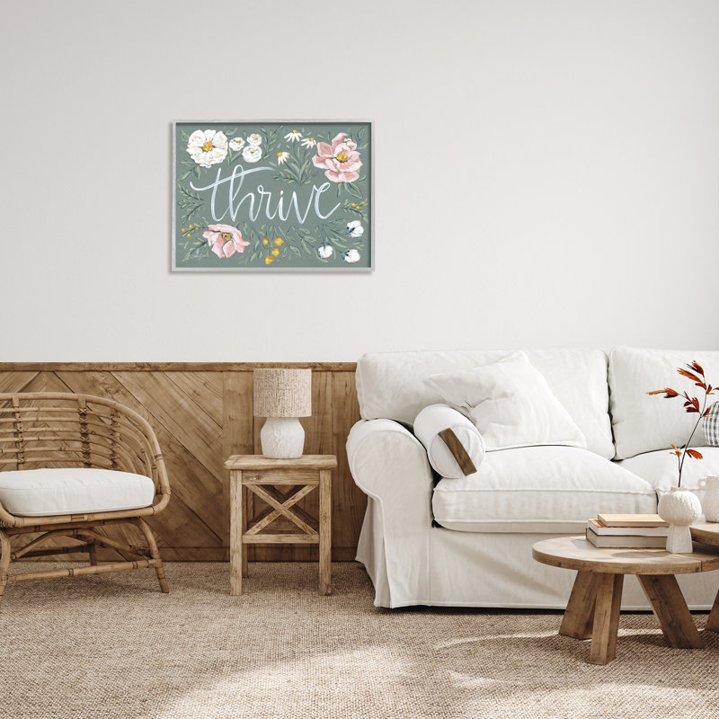 "Thrive", bordure florale encadrée sur bois par Sara Baker, impression, H 24 po x l 30 po x P 1,5 po