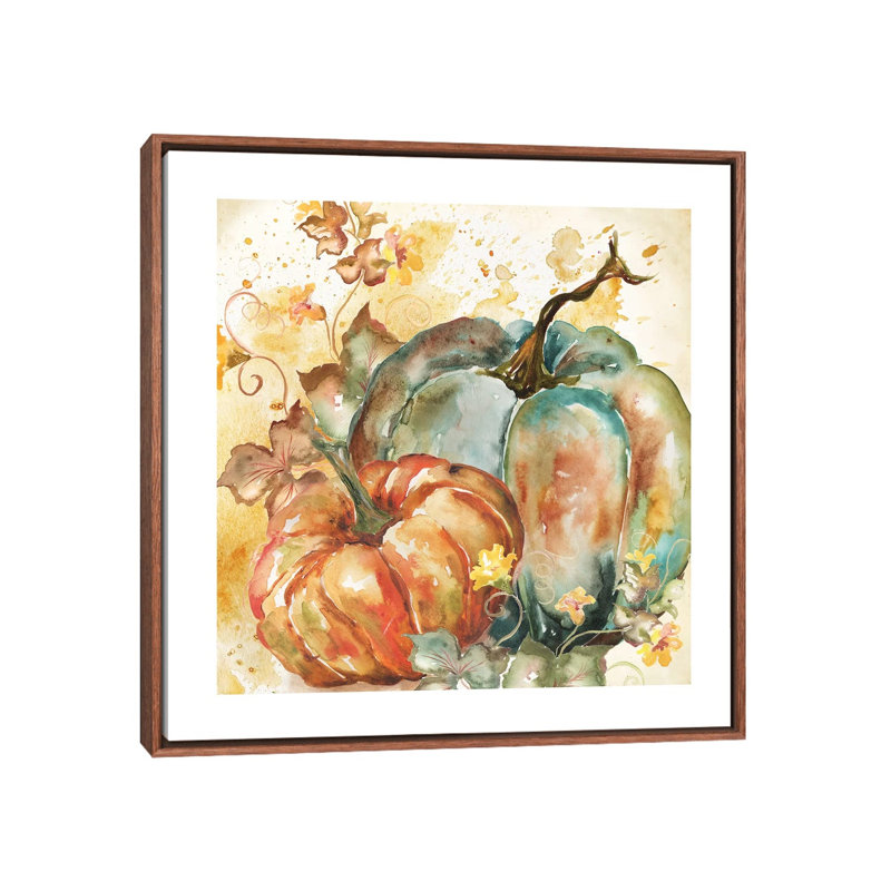 «Watercolor Harvest Teal and Orange Pumpkins II» par Tre Sorelle Studios - reproduction d'art, H 18 po x l 18 po x 1,5 po