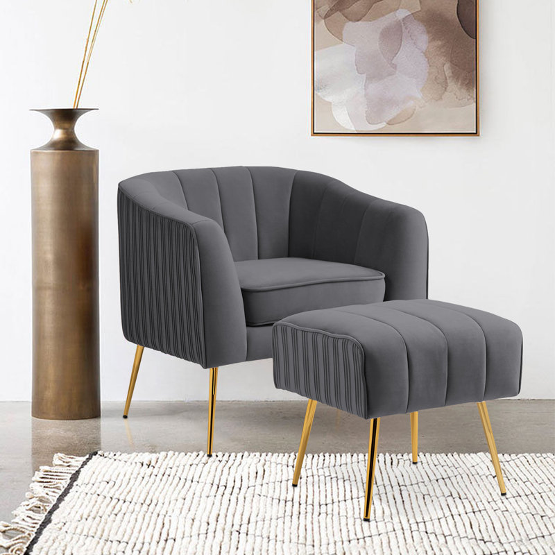 Geniva Velvet Armchair with Ottoman