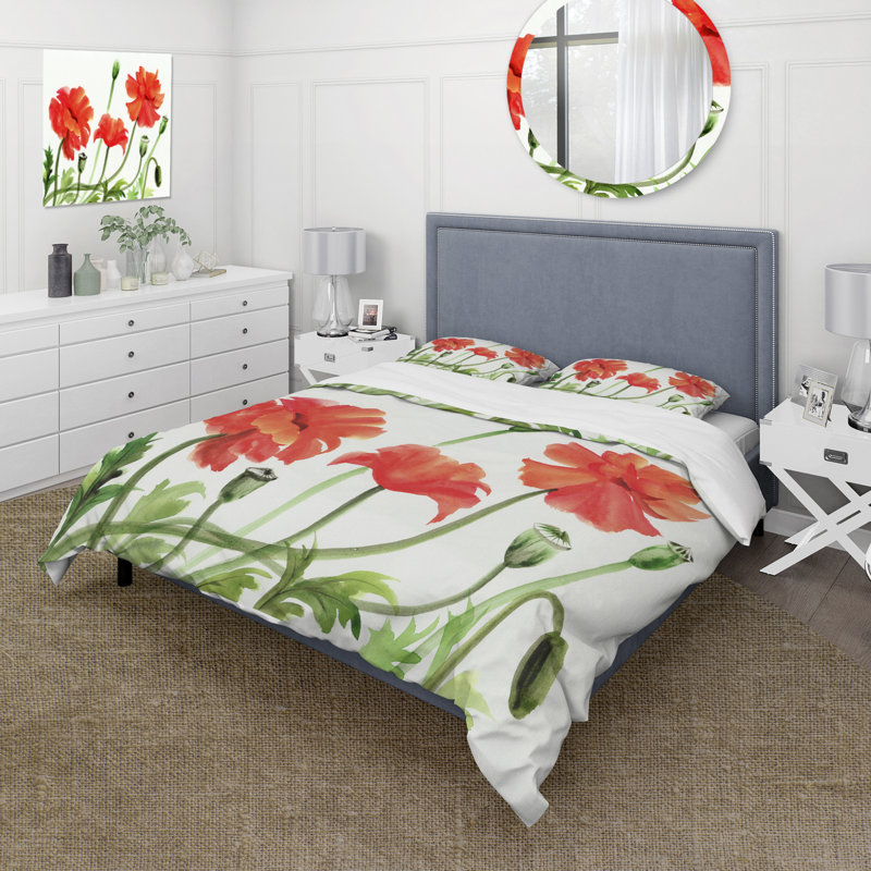 Vintage Red Poppies III - Ensemble de housse de couette traditionnel - Microfibre de polyester