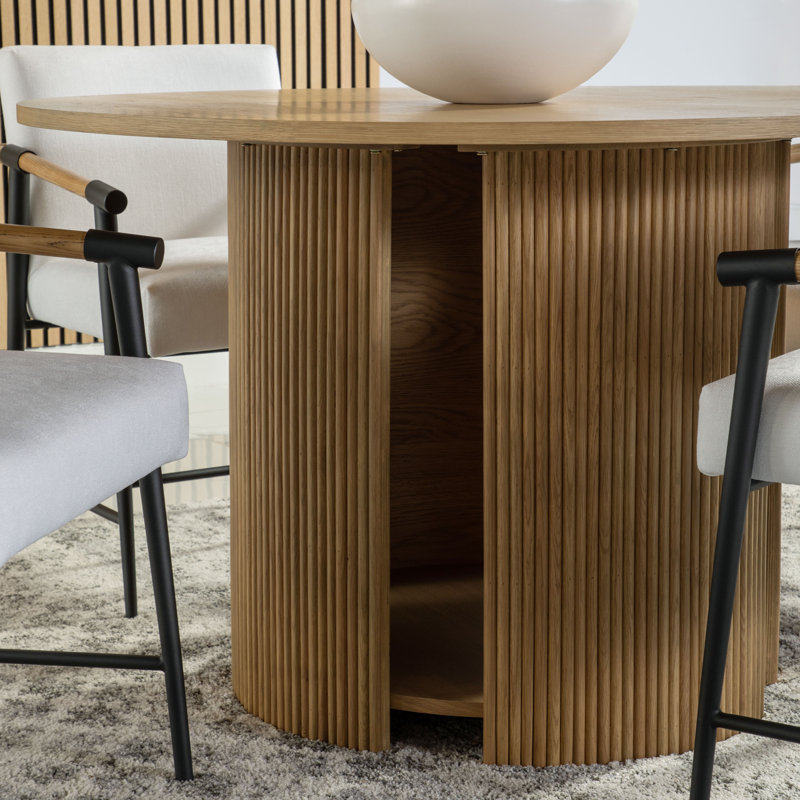 Sorine Round with Solid Wood Base Dining Table, Brown