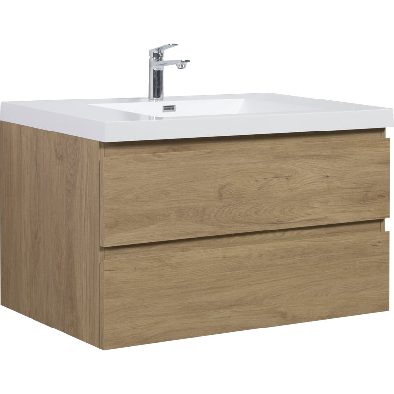 Meuble-lavabo flottant 42 po avec lavabo et lavabo en résine, Chêne naturel / blanc