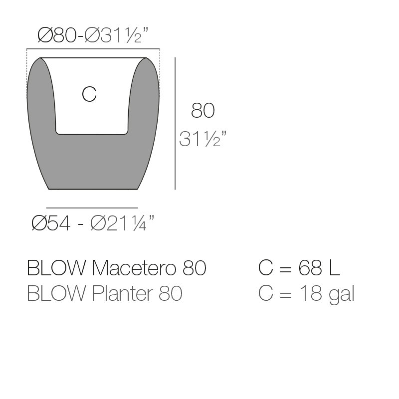 Blow Resin Pot Planter, 31.5" H x 31.5" W x 31.5" D, Taupe