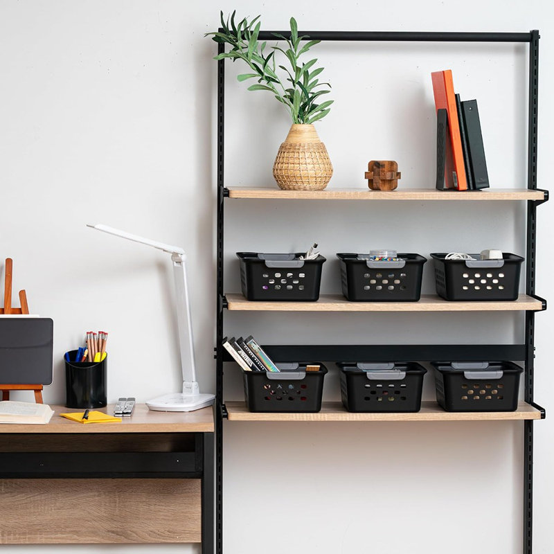 Ensemble de 6 paniers de rangement en plastique noir | Bacs d'organisation polyvalents emboîtables pour garde-manger, comptoirs, placard, buanderie et bureau