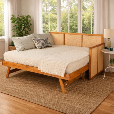 Bruke Daybed Frame with Pop Up in Honey Finish (Mattresses Not Included) by Bayou Breeze
