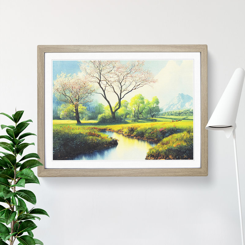 Spring Forest Steam - Single Picture Frame Print, Oak, 46cm H x 64cm W x 2cm D