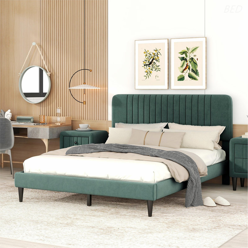 Lit plateforme en tissu d'ameublement, Vert