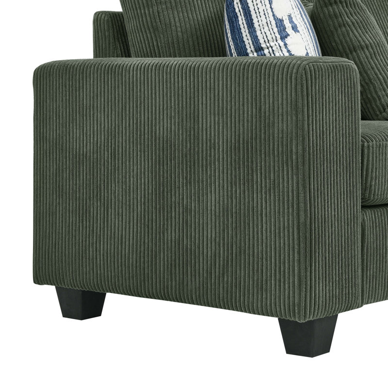 Erstonia Sectional With Ottoman, Dark Green Corduroy
