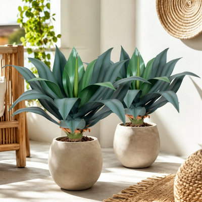 24in Artificial Agave Ground‑Stake Plant, Pot Not Included (Gray-Green Edition), Wide-Leaf/Narrow-Leaf/Spiky-Edged Realistic Succulent Plant, UV-Resistant Weatherproof Agave, Suitable for Outdoor Garden Courtyard Terrace Landscape Decoration (Set of 2)