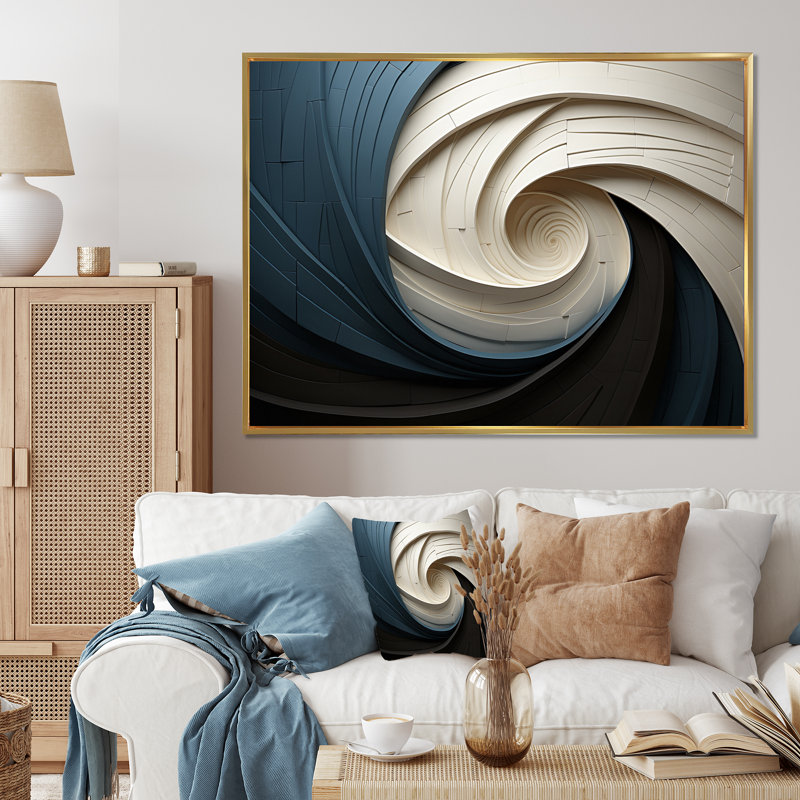 «Geometric Spiral I - Abstract Spirals», art mural encadré, H 24 po x l 32 po x P 1 po, Cadre flottant doré