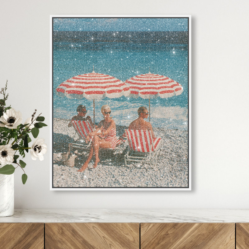 Retro Beach Bliss III Canvas Landscape & Nature Print by Oliver Gal, Black Frame, 16 x 20, 37"H x 46"W, Silver Floater Frame