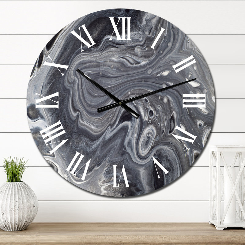 Marble Waves In Shades Of Grey - horloge murale moderne, Petit