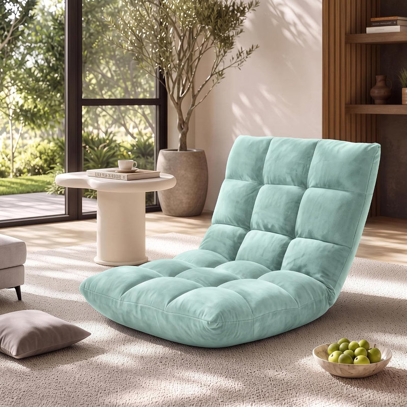 Chaise de plancher pliante avec support de dossier, 14 positions réglables, Bleu clair