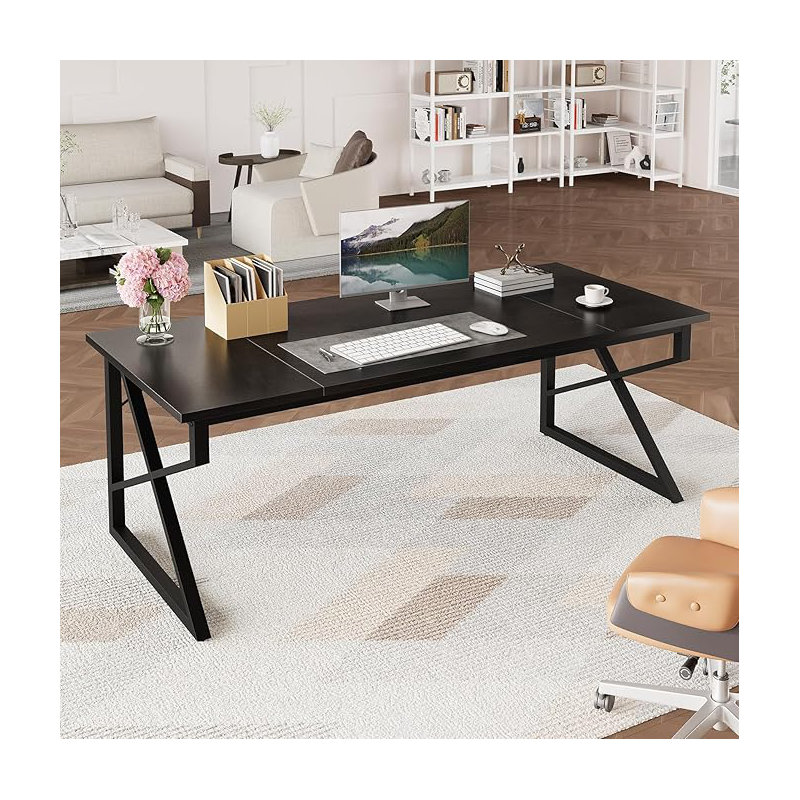70.9-Inch Home Office Desk, Heavy Industrial Duty Executive Desk, Black