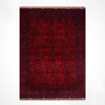 Original Hand Knotted Traditional Pattern Red Wool and Cotton Rug