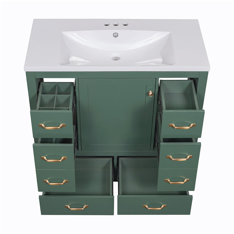 Edme 36'' Single Bathroom Vanity with Ceramic Top, Green/Gold