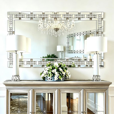 Miroir en cristal pour décoration murale avec cadre en verre, 24 po x 47 po