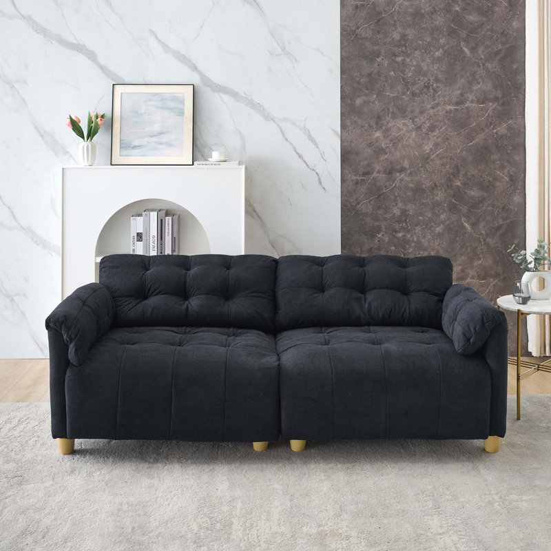Clintin Cloud Fabric Sofa with High-Density Sponge, Black Flannelette