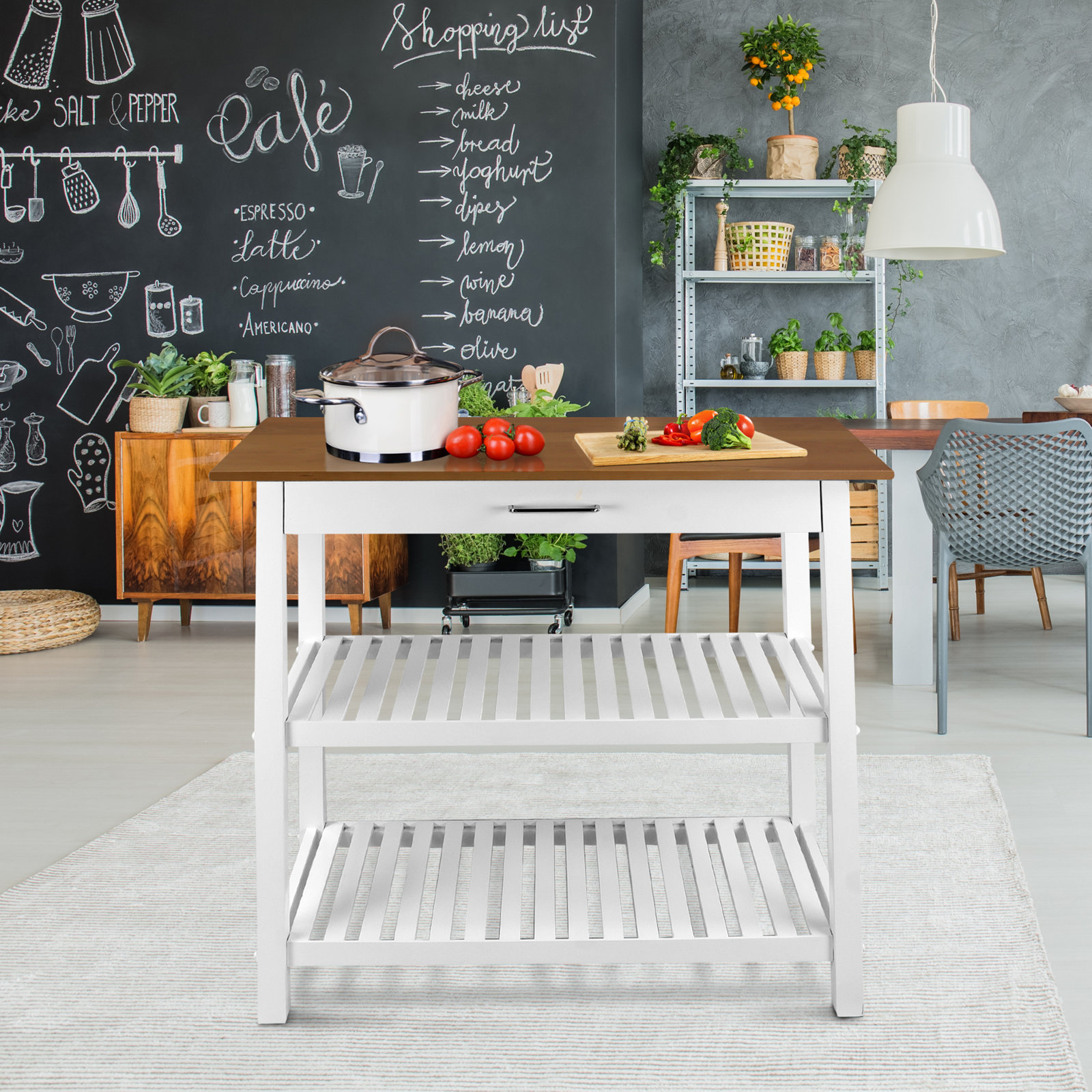 Herriott 40" Solid Wood Prep Table, White/Cherry, 36.5"H x 40"W x 20"D