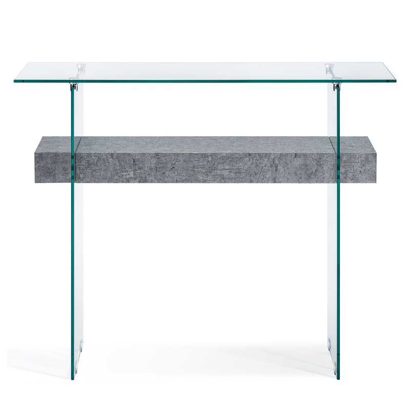 Console en verre trempé avec tablette, Gris, H 31,5 po x l 39,4 po x P 13,8 po