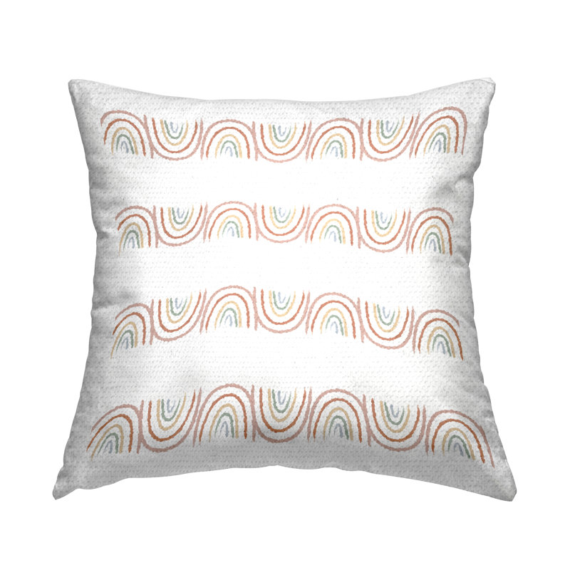Coussin d'extérieur Wavy Whimsical Rainbow Alternating White Stripes par Daphne Polselli