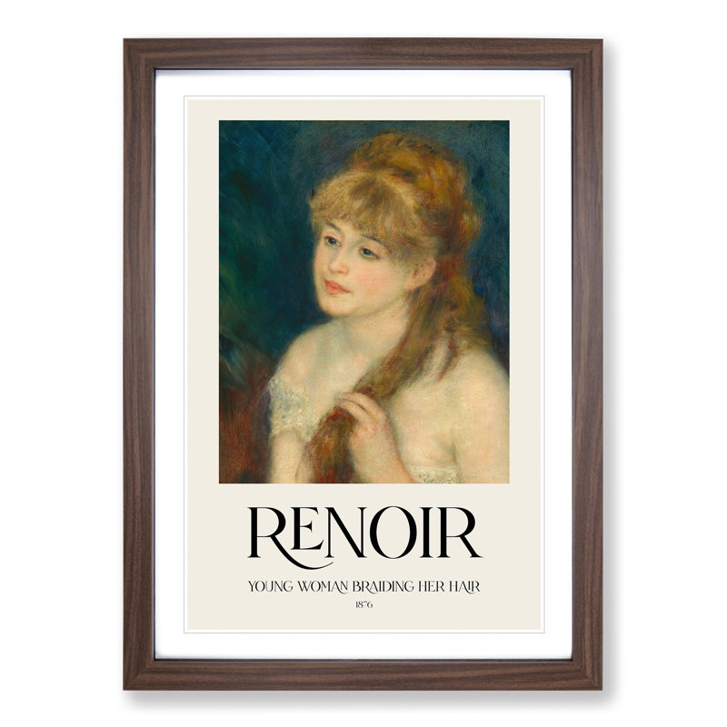 Woman Braiding Her Hair Print by Pierre-Auguste Renoir - Picture Frame Painting, Walnut, 65cm H x 48cm W x 2cm D
