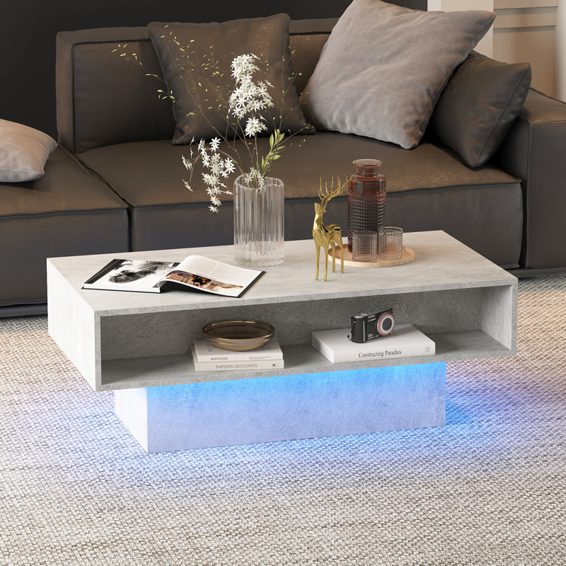 Daphne 108x55x40cm LED Light Rectangular Coffee Table with 2 Drawers