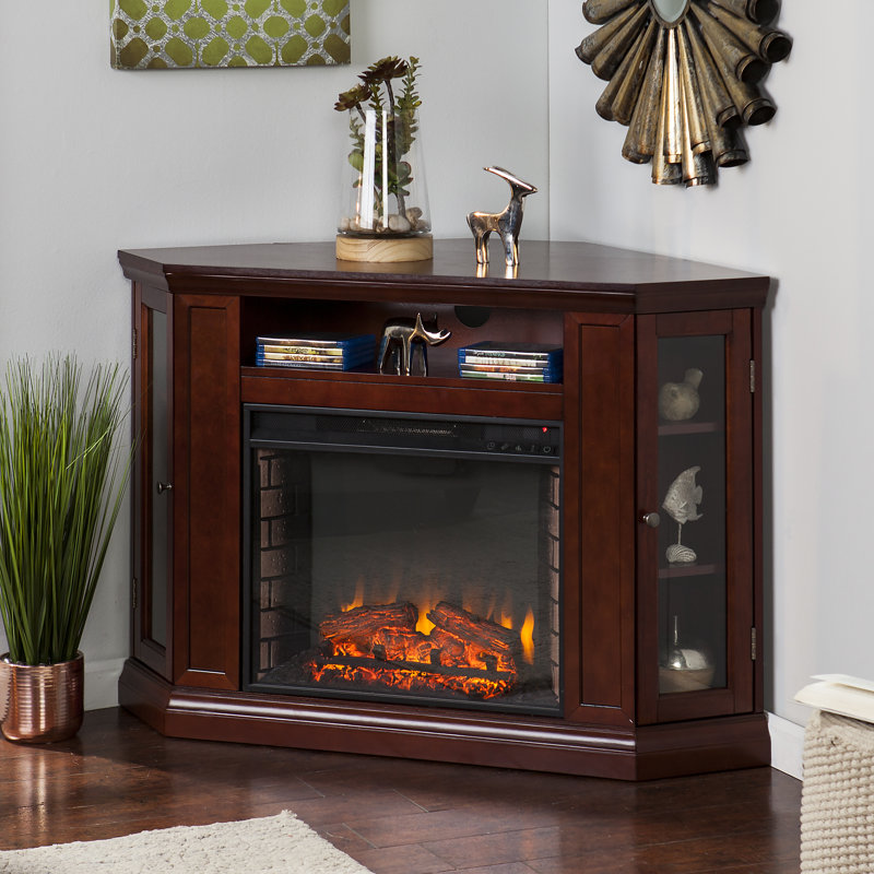 Goutam Unfinished TV Stand for TVs up to 55" with Fireplace Included, Cherry