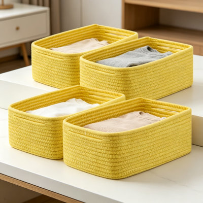 Small Storage Baskets For Organizing, 4 Pack Woven Rope Baskets For Shelves, Closet Organizer Bins