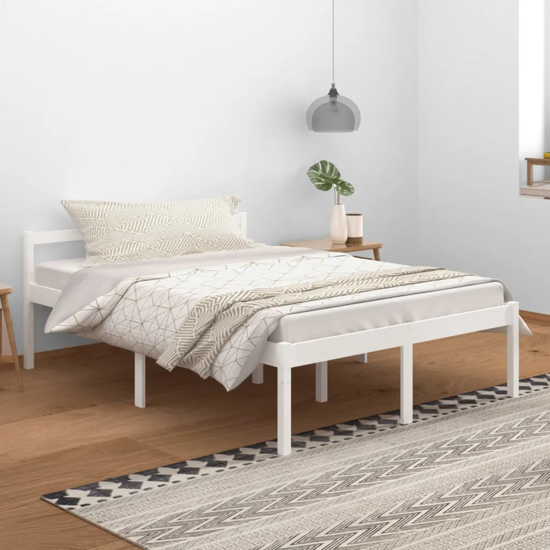Bed Frame Solid Wood, White, 145.5 x 205.5 cm