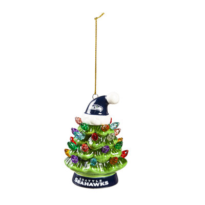 Ornement en forme d'arbre de Noël en céramique à DEL 4 po avec chapeau de père Noël, Seahawks de Seattle