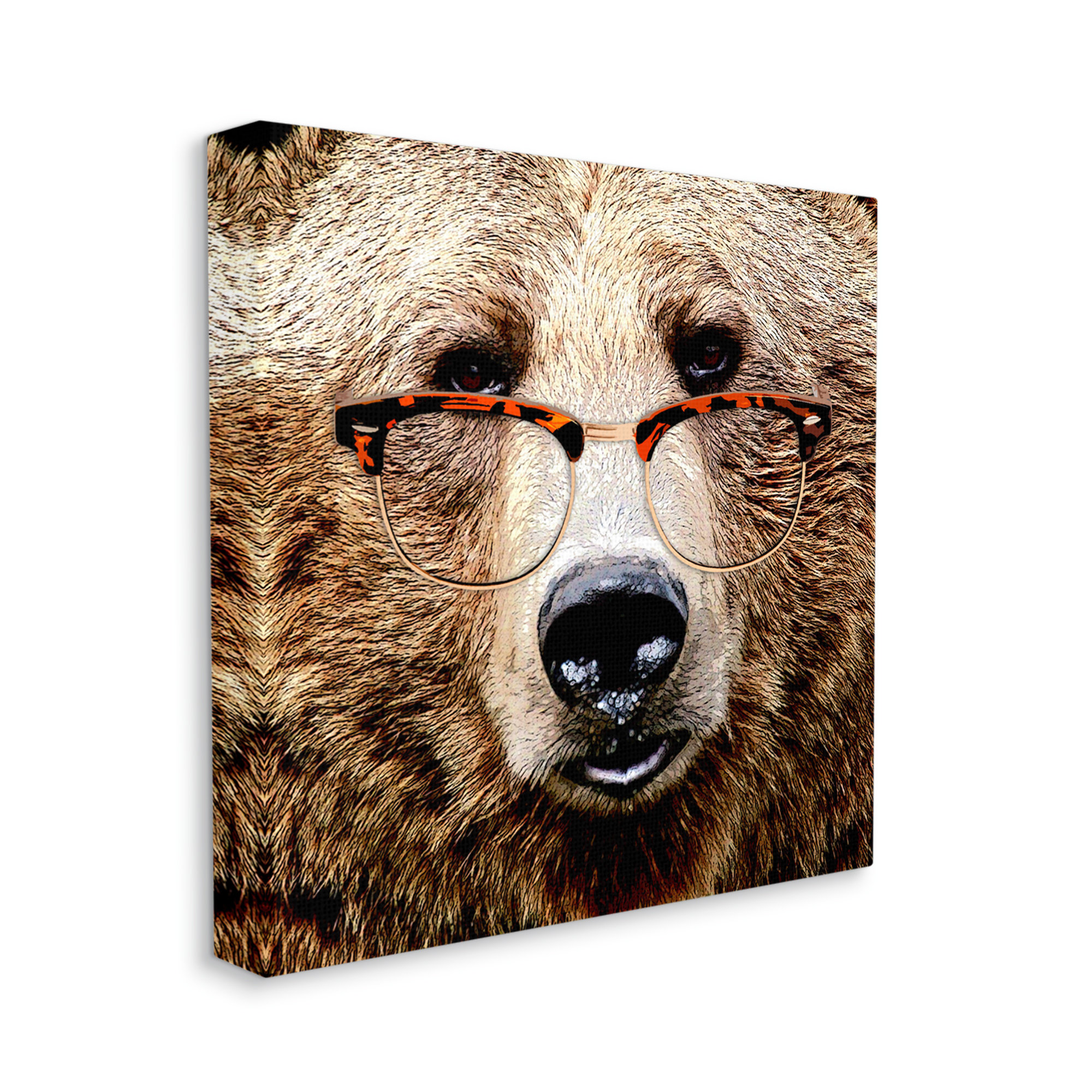 Stupell Industries Wildlife Grizzly Bear Glasses On Canvas by Karen Smith  Print
