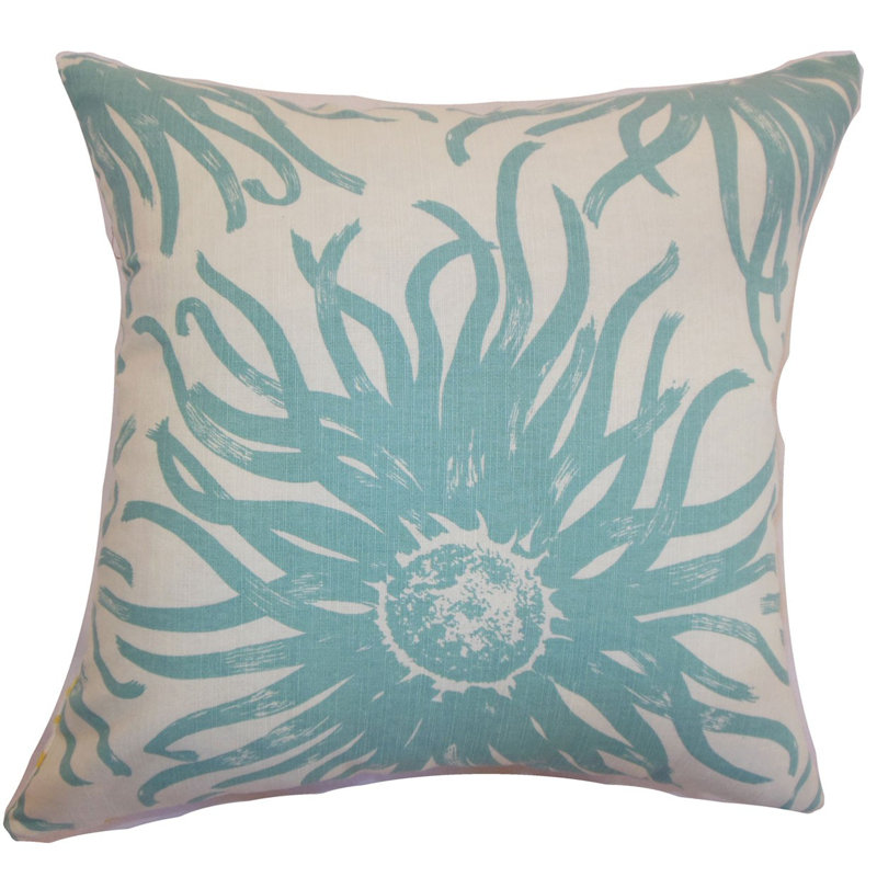 Coussin décoratif floral ndele, Aigue-marine, 22 po x 22 po