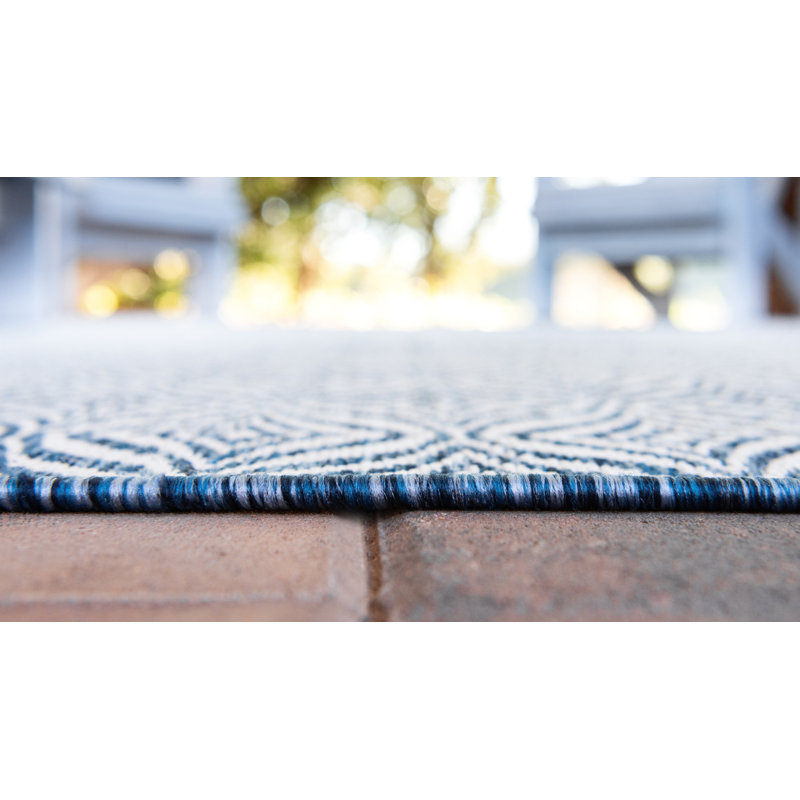Lithonia Blue/Ivory Indoor/Outdoor Rug, Rectangle 8' x 11'4"