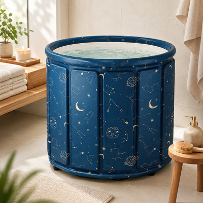 Foldable Portable Bathtub, 27.6"×25.6" Constellation Pattern Collapsible Soaking Tub