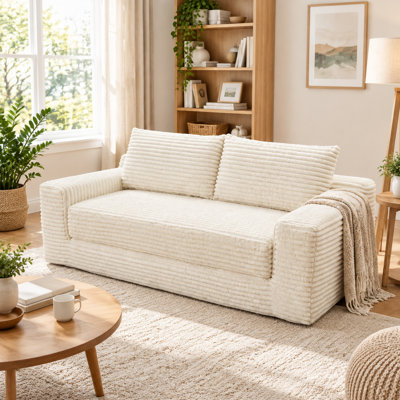 Canapé-lit convertible 2 en 1 avec mousse à mémoire de forme et structure en acier, livré monté, revêtement en velours côtelé – Canapé compact idéal pour les petits espaces, appartement ou bureau – Beige
