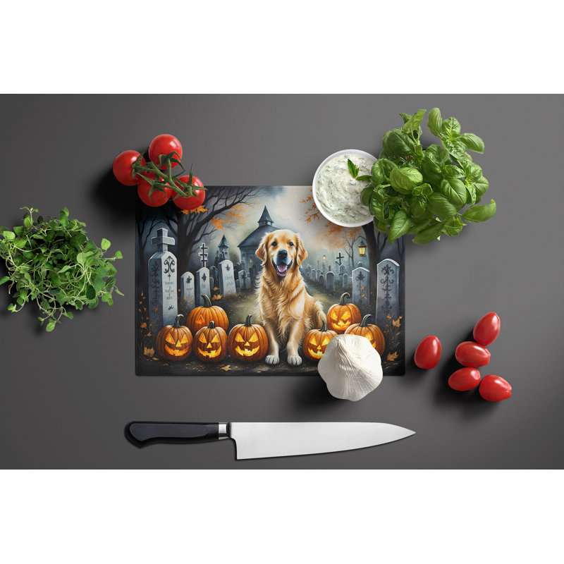 Grande planche à découper en verre Golden Retriever Spooky Halloween