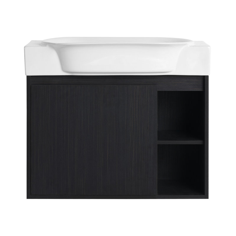 Meuble-lavabo mural 28 po avec lavabo en céramique blanche et porte à fermeture en douceur, emballage KD