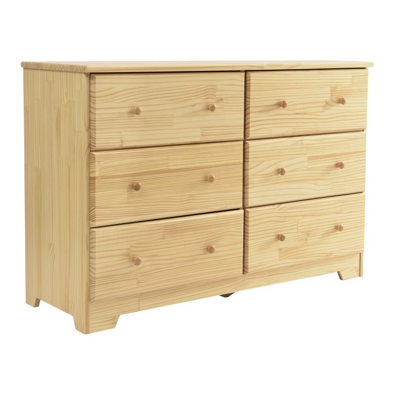 Isabela 6 Drawer Solid Wood Double Dresser, Natural