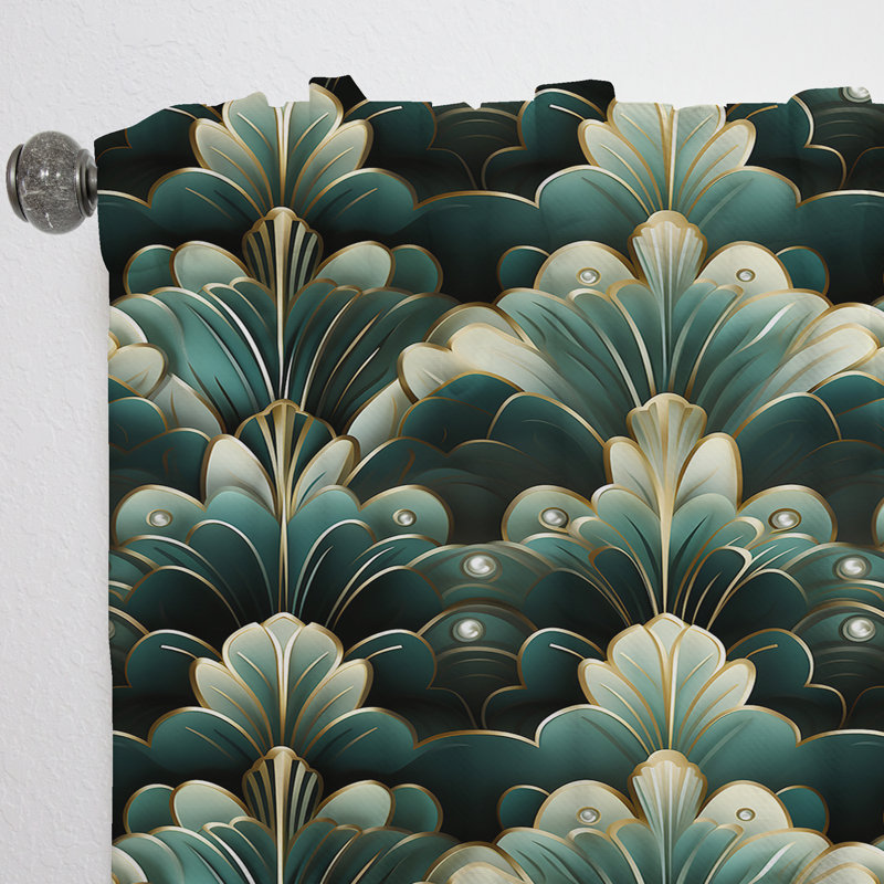 Motif décoratif damassé vert I - Rideau bohémien - Velours obscurcissant - 1 panneau, L 52 po x L 108 po