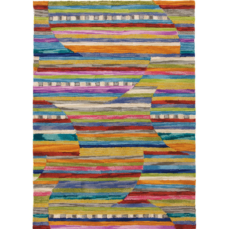 Jubilee Striped Handmade Tufted Wool Orange/Purple/Blue Area Rug, Rectangle 5' x 8'