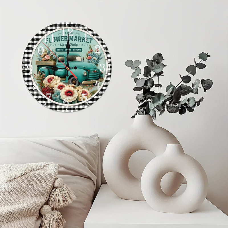 Horloge murale en bois 10 po, mouvement silencieux, à piles (piles AA non incluses), décor artistique, parfait pour les décorations