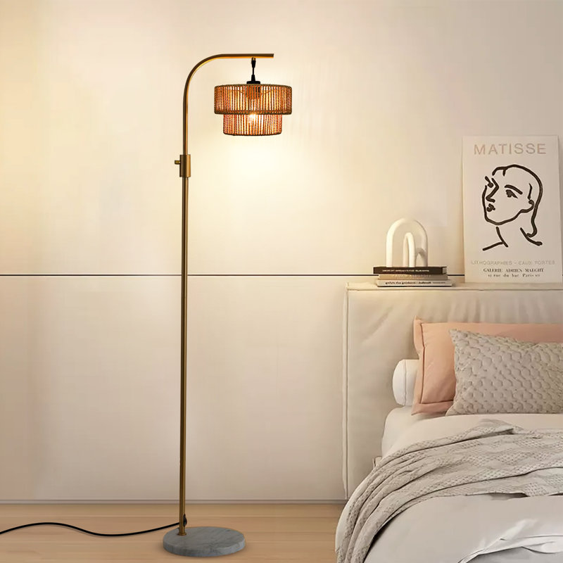 Lampe sur pied en rotin à intensité variable avec 1 ampoule DEL