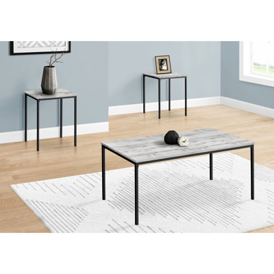 Table contemporaine 3 avec surfaces grises et éléments en métal noir Poignée en stratifié chic