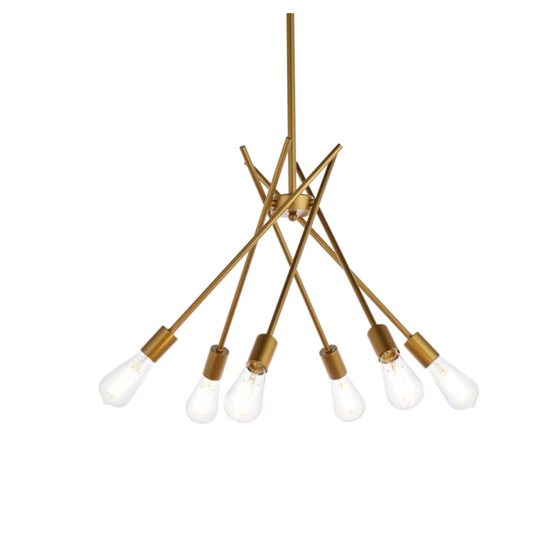 Gadberry 6 - Light Dimmable Bulb Chandelier, Brass