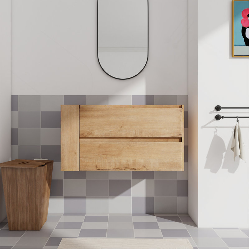 36" Wall Mounting Bathroom Vanity, Soft Close Drawer(Only Vanity, Without Basin), Imitative Oak