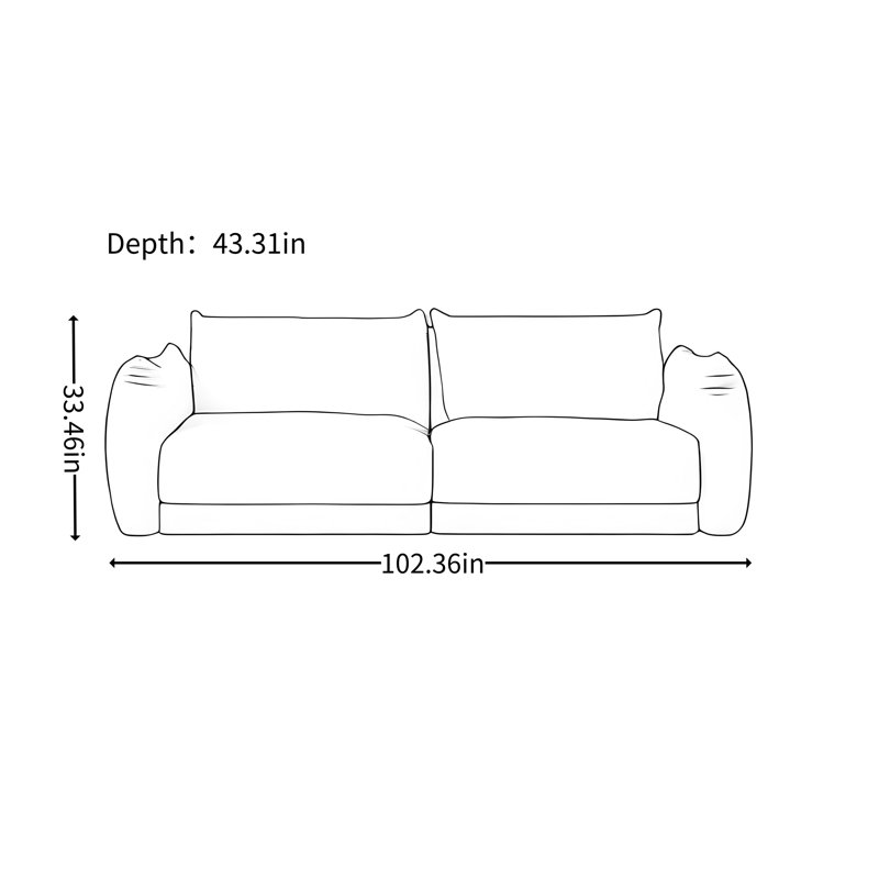 Canapé de salon moderne simple blanc cassé, H 33,46 po x l 102,36 po x P 43,31 po